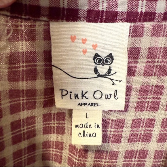 Pink Owl Maroon Plaid Mini Dress with Crochet Detail, Size Large - Picture 7 of 8
